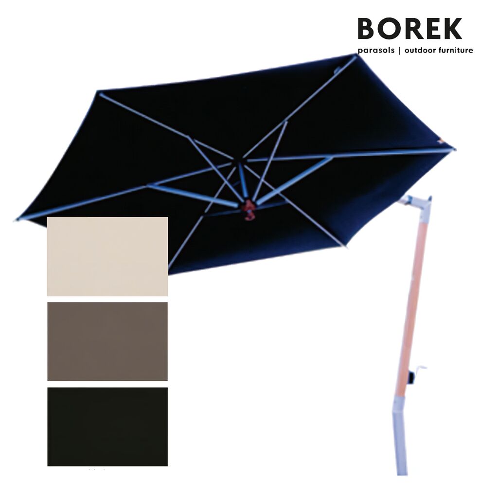  Borek Design Sonnenschirm - Aluminium & Teakholz - Kurbelsystem - Mit Ständer - Ischia Sonnenschirm Teak