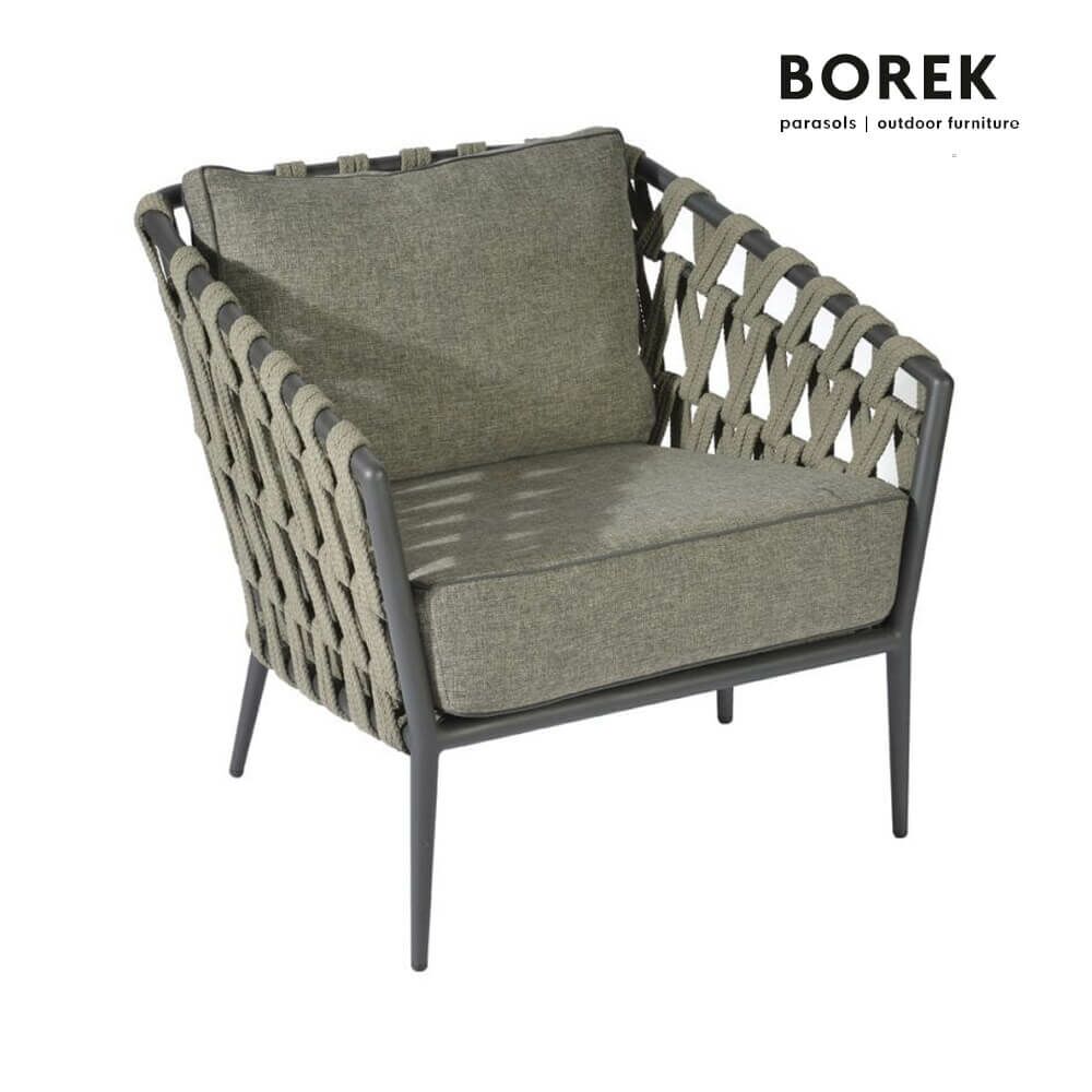  Borek Gartensessel Grau Mit Ardenza-Seil & Polster - Sessel Tavira
