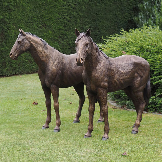  Braune Bronze Pferdeskulpturen Im Set - Pferde Philo & Mina