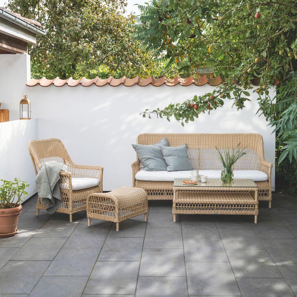  Braunes Outdoor Sofa Für Drei Personen Aus Aluminium Und Wetterbeständiger Rattanfaser - 3-Sitzer Anike