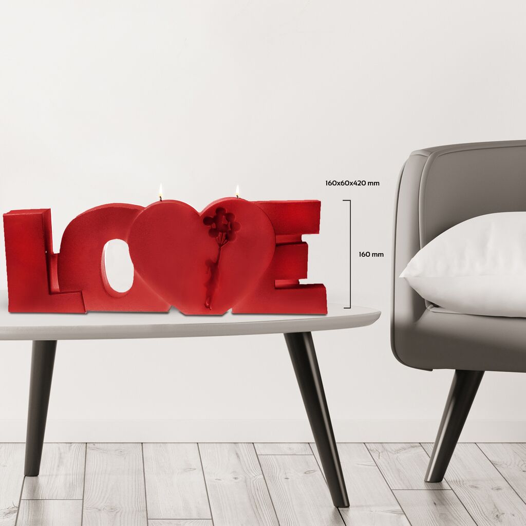  Breite Love Dekoplastik Mit Herz & Blume Als Kerze - Vegan - Big Love
