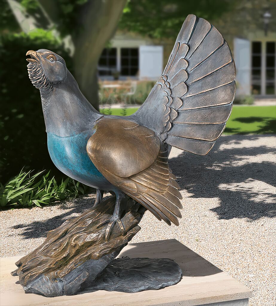  Bronze Auerhahn Gartenfigur Mit Patina - Auerhahn