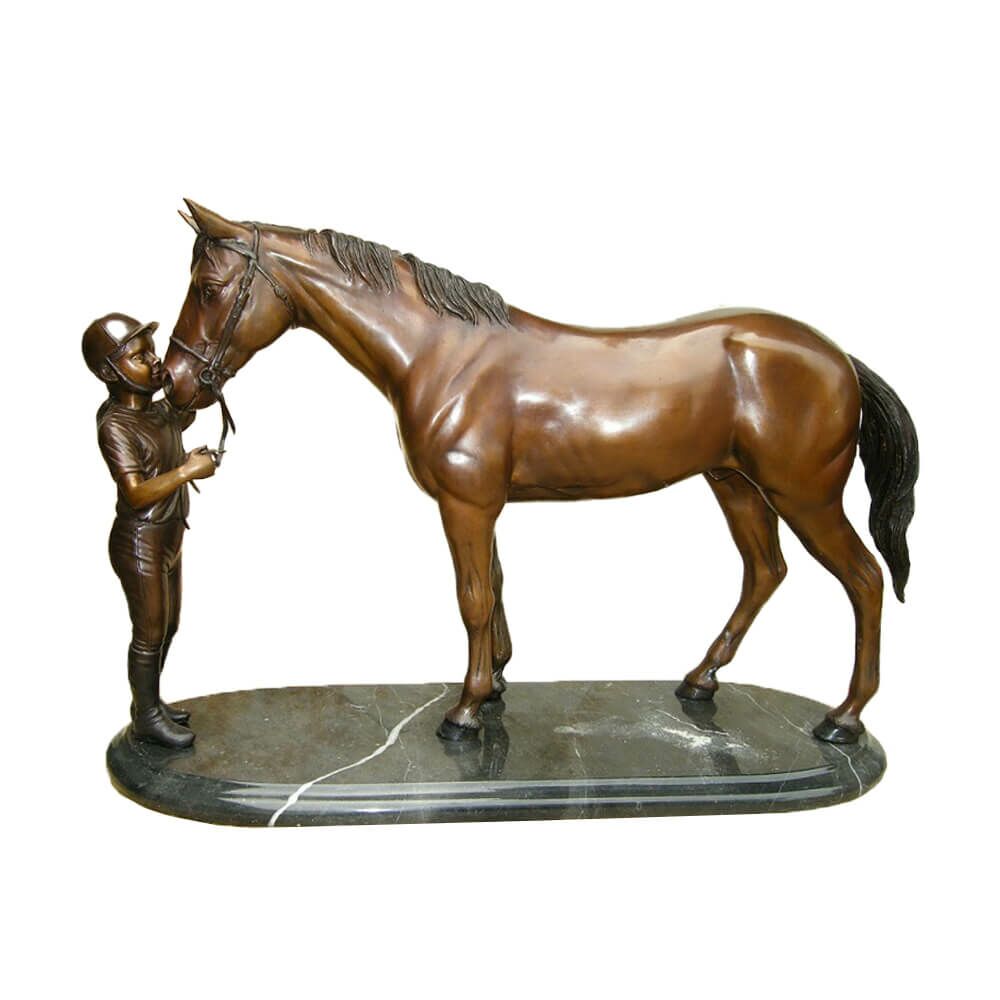  Bronze Dekofigur Reiterin Mit Pferd Auf Sockel - Pferdemädchen