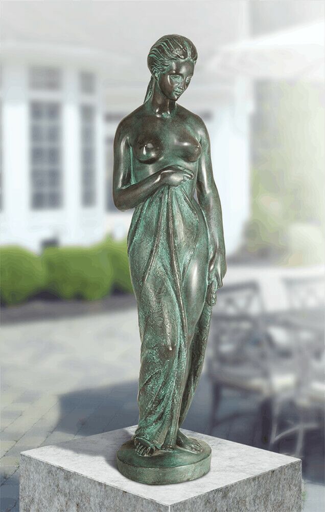  Bronze Frau-Aktskulptur Mit Grüner Patina - Nach Dem Bade