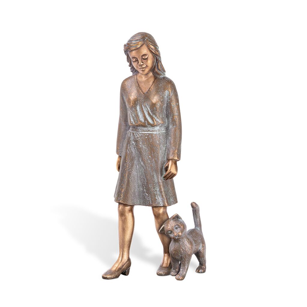  Bronze Frau Im Kleid Mit Katze Geht Spazieren - Dekoskulptur - Miola & Miro