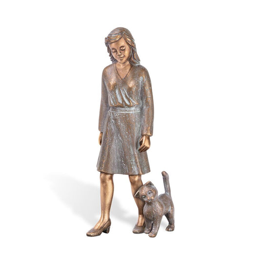  Bronze Frau Im Kleid Mit Katze Geht Spazieren - Dekoskulptur - Miola & Miro