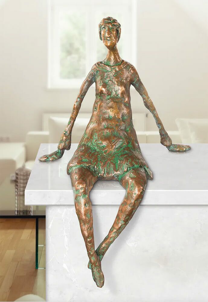  Bronze Frauenfigur Limitiert Als Kantendeko - Dialog, Sitzend