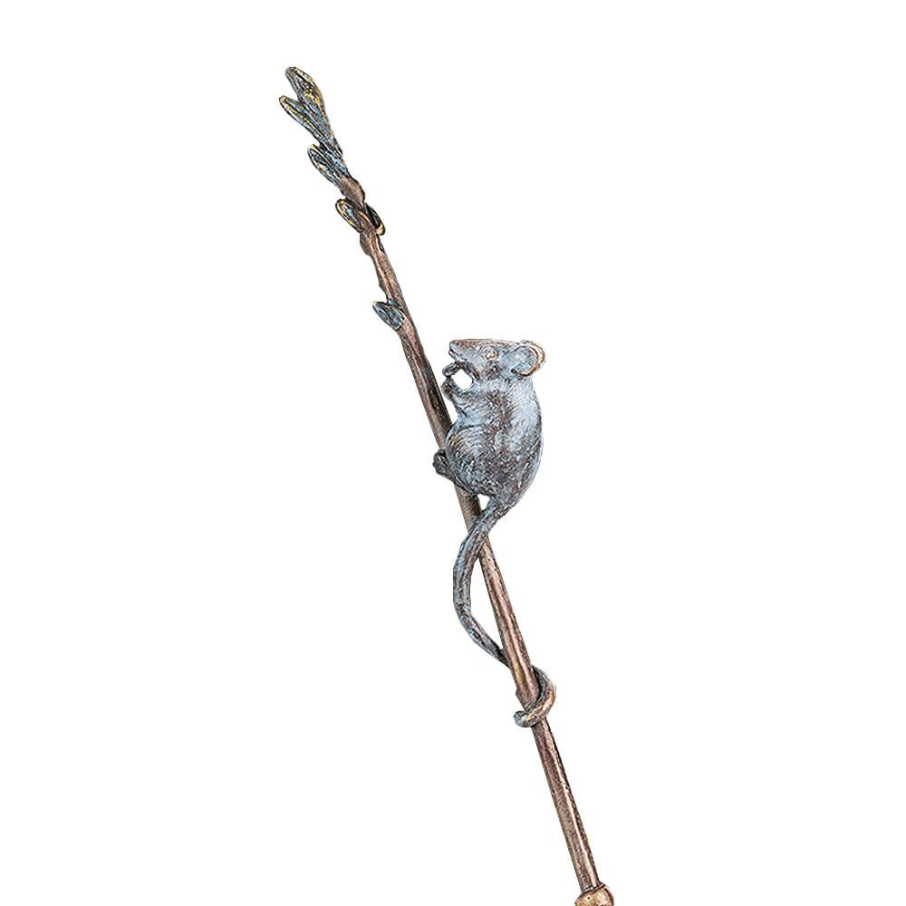  Bronze Gartenskulptur - Wetterfeste Tierfigur - Maus Auf Halm