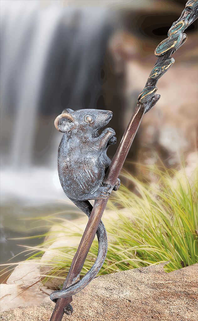  Bronze Gartenskulptur - Wetterfeste Tierfigur - Maus Auf Halm