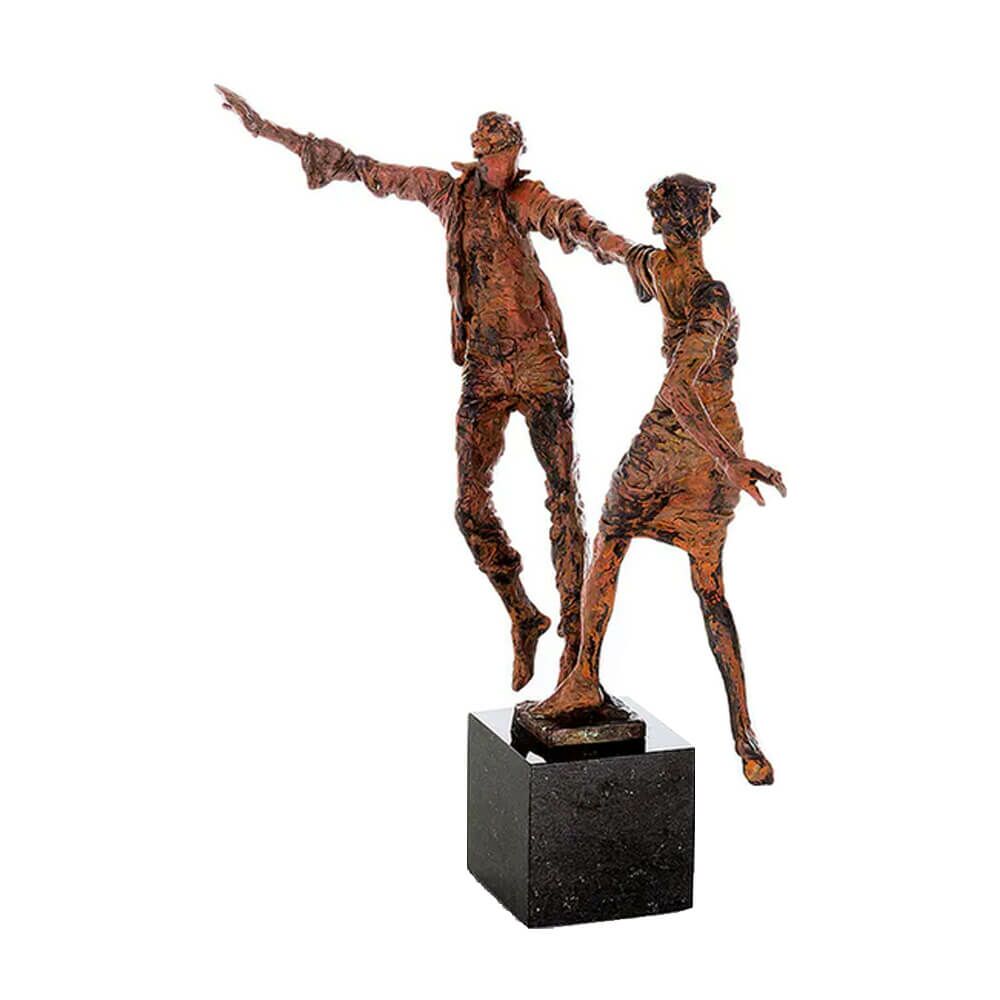  Bronze Künstlerfigur Pärchen Auf Granitsockel - Rost - Liebespaarbalance