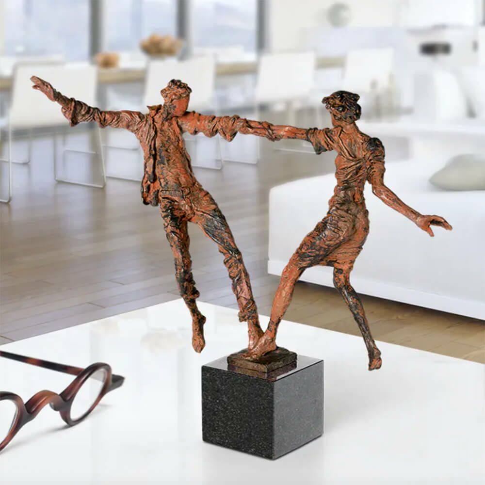 Bronze Künstlerfigur Pärchen Auf Granitsockel - Rost - Liebespaarbalance