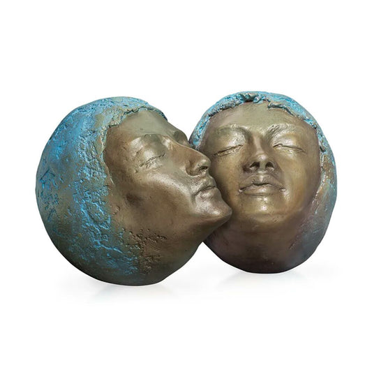  Bronze Paarskulptur - Kopffiguren In Blau - Limitierung - Zuneigung