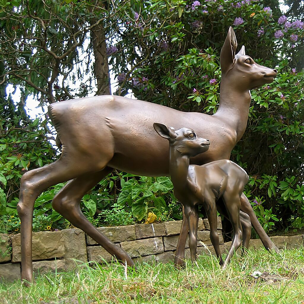  Bronze Tierfiguren Reh Und Kitz - Künstleredition - Ricke Und Kitz