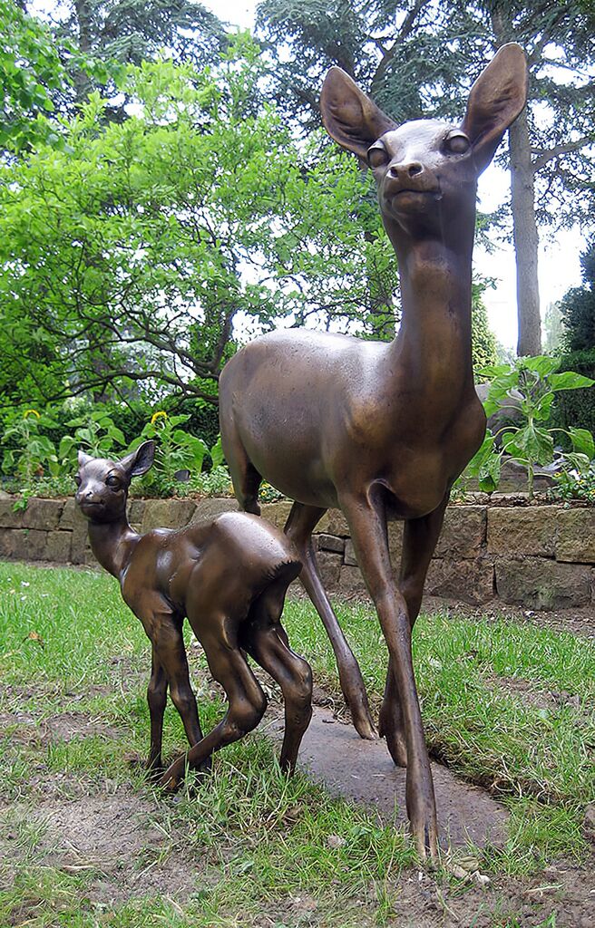  Bronze Tierfiguren Reh Und Kitz - Künstleredition - Ricke Und Kitz