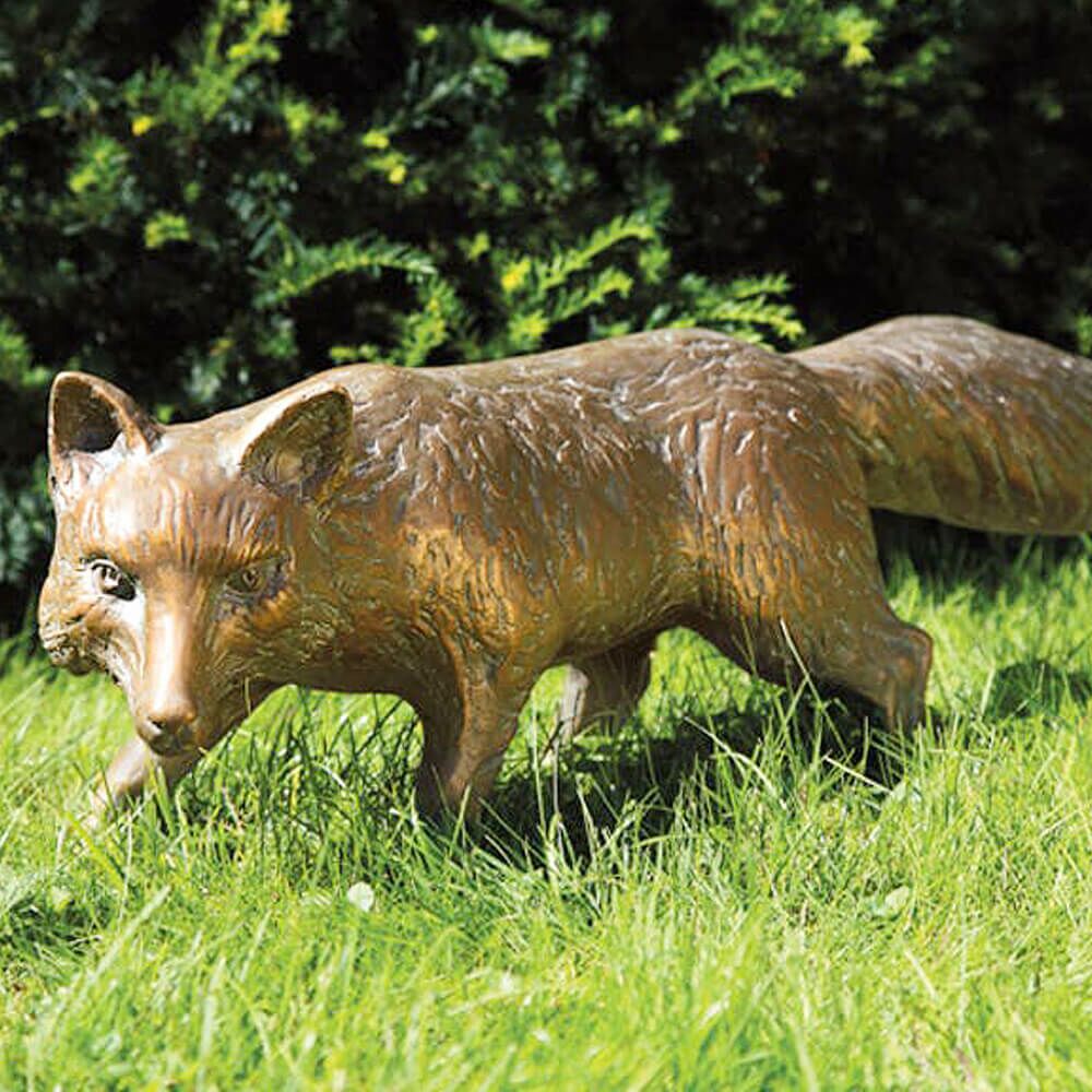  Bronze Tierskulptur Schleichender Fuchs - Fuchs Stehend