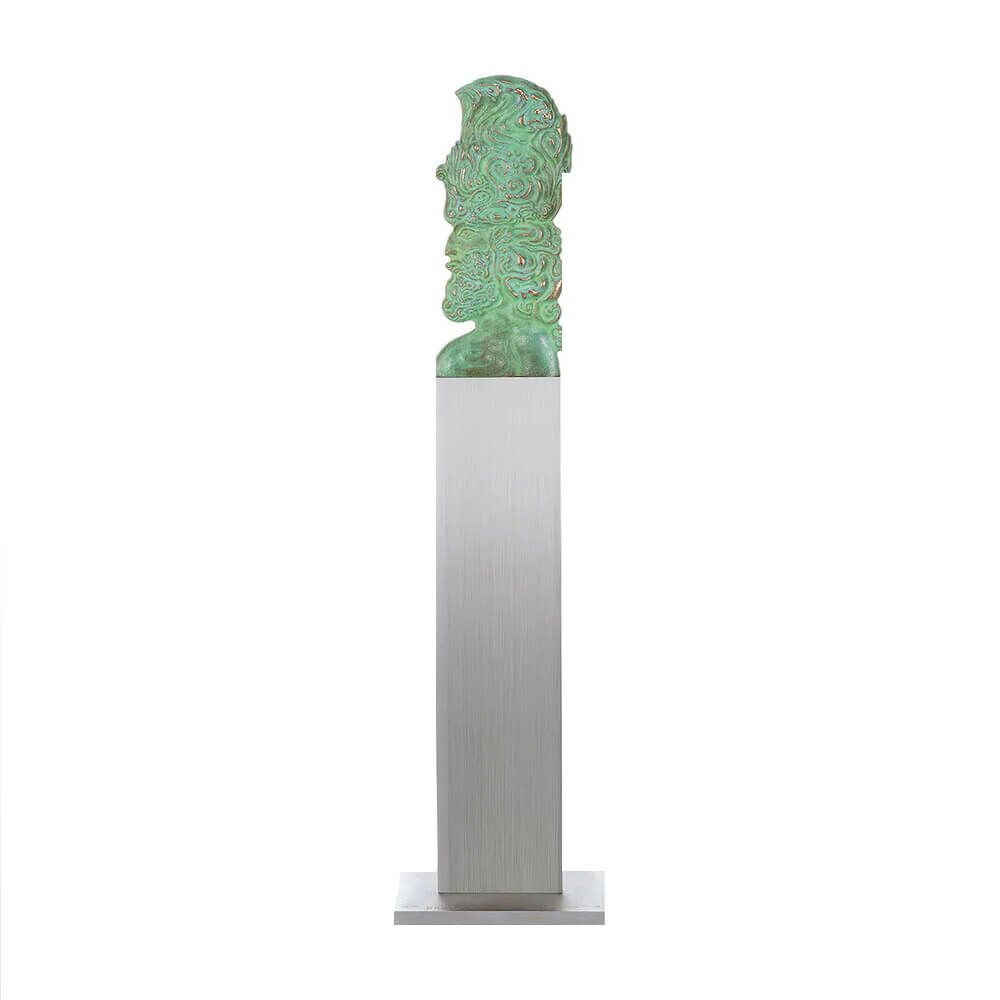  Bronzebüste Wächter Mit Stele - Designerstatue - Cherub