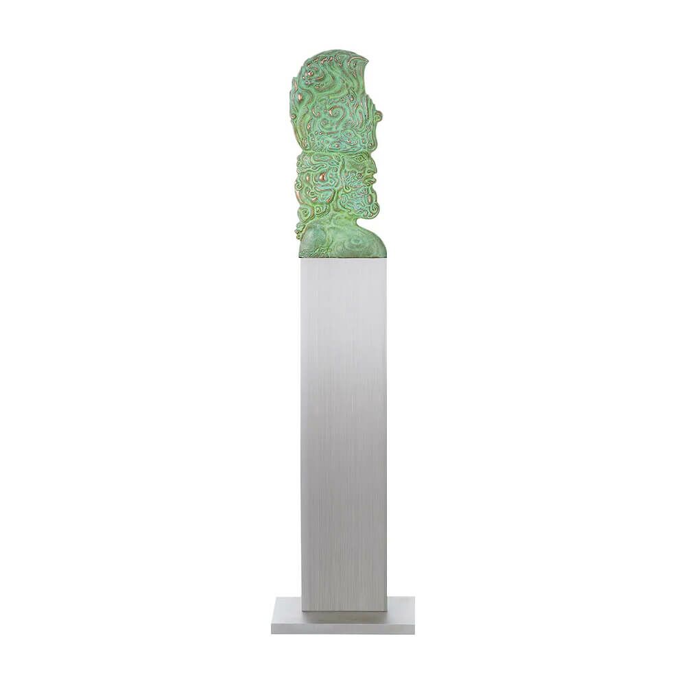  Bronzebüste Wächter Mit Stele - Designerstatue - Cherub