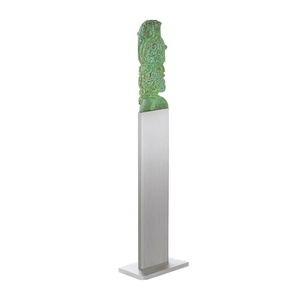  Bronzebüste Wächter Mit Stele - Designerstatue - Cherub