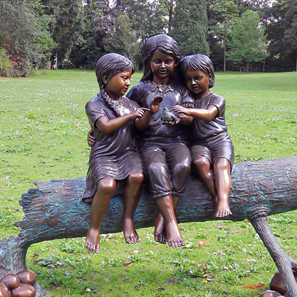  Bronzefigur Kinder Auf Baumstamm - Little Girls