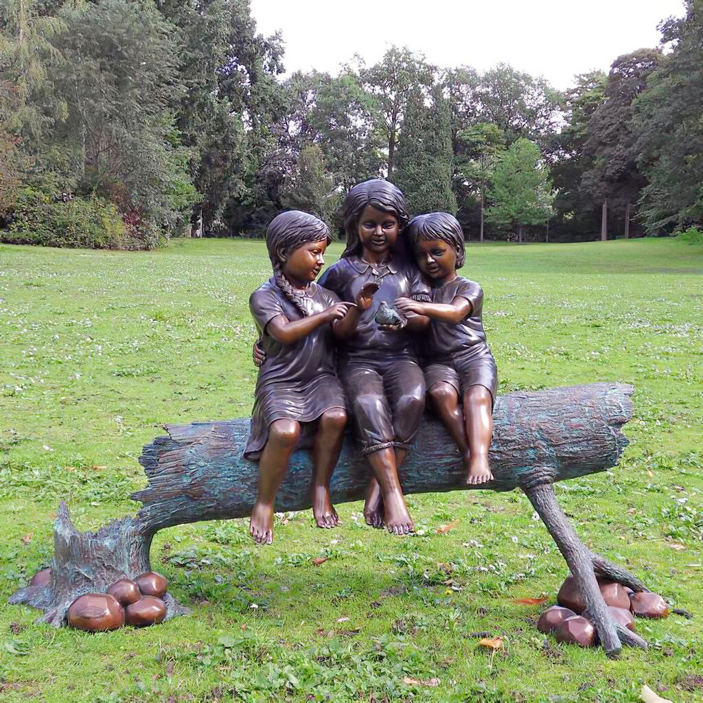 Bronzefigur Kinder Auf Baumstamm - Little Girls