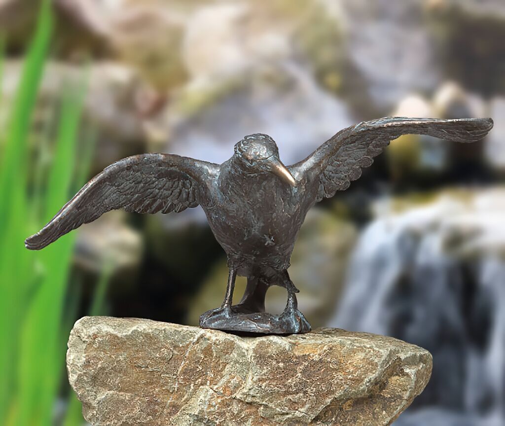  Bronzefigur Rabe Mit Ausgebreiteten Flügeln - Rabe