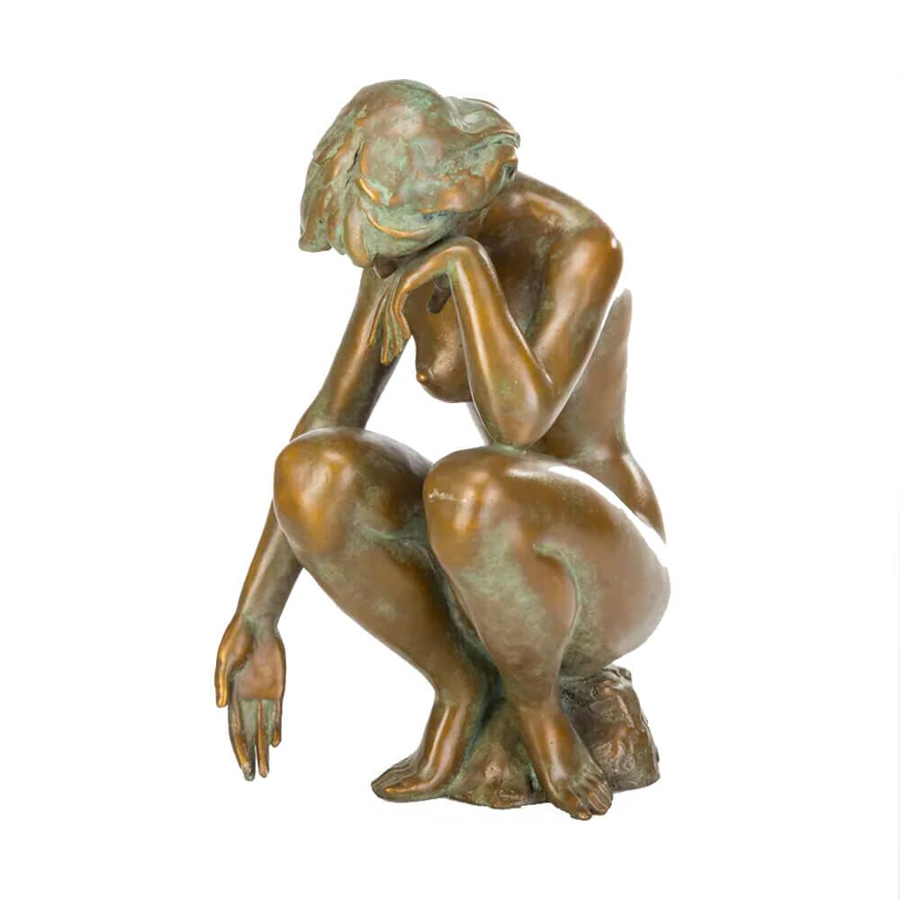  Bronzeskulptur Frau Sitzt Auf Stein - Limitiert - Bunte Steine