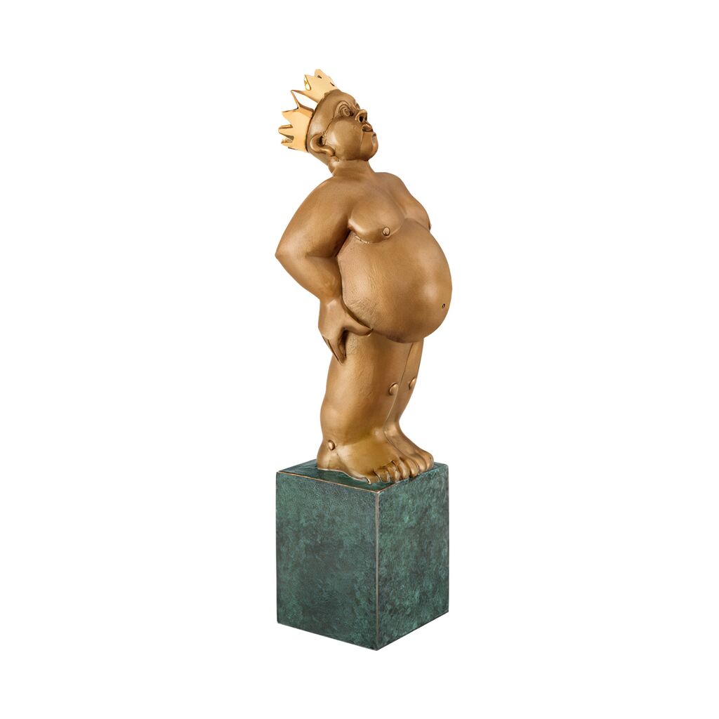  Bronzeskulptur Mit Sockel - König Mit Krone Und Bauch - König/Visionär