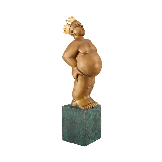  Bronzeskulptur Mit Sockel - König Mit Krone Und Bauch - König/Visionär