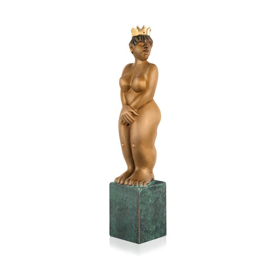  Bronzeskulptur Mit Sockel - Königin Mit Krone Aktfigur - Königin/Venus