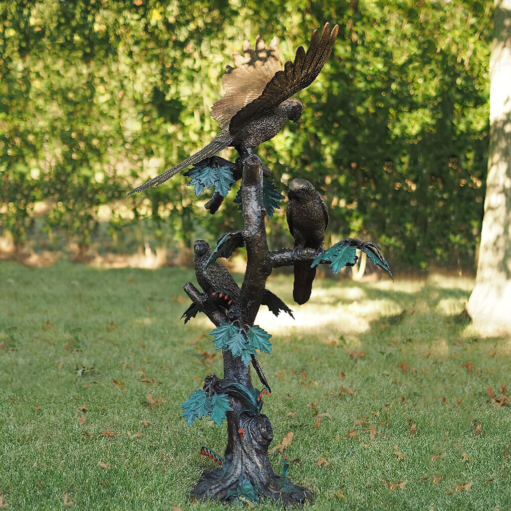  Bronzeskulptur Papageien Auf Baumstamm - Papageien Tinni