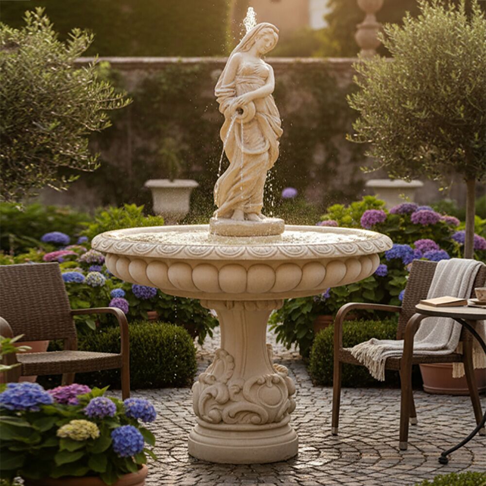  Brunnen Für Den Garten Aus Steinguss Mit Eleganter Frauen Skulptur - Angelica