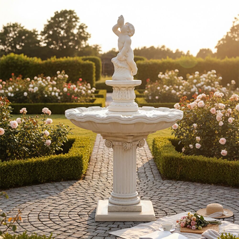  Brunnen Für Den Garten Im Antiken Design - Putte Mit Muschel Als Wasserspiel - Francesco