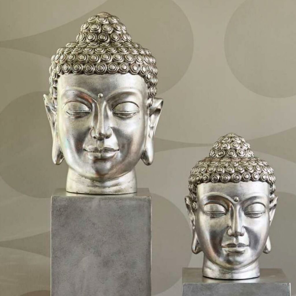  Buddha Kopf Aus Polystone - Silber - Indoor - Lemlem