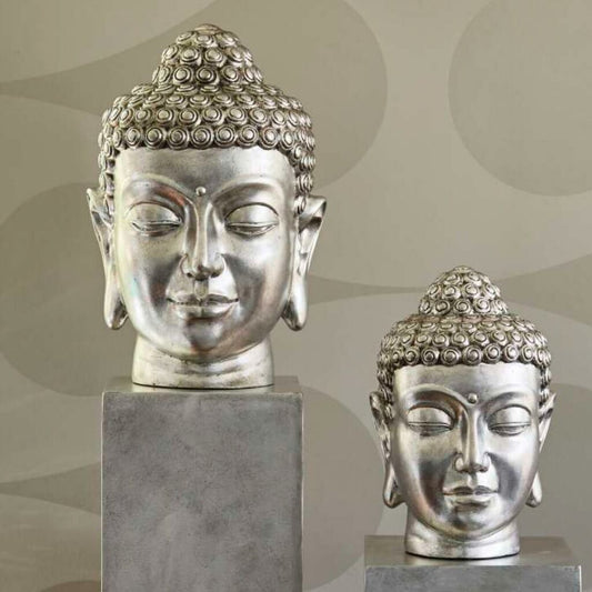  Buddha Kopf Aus Polystone - Silber - Indoor - Lemlem