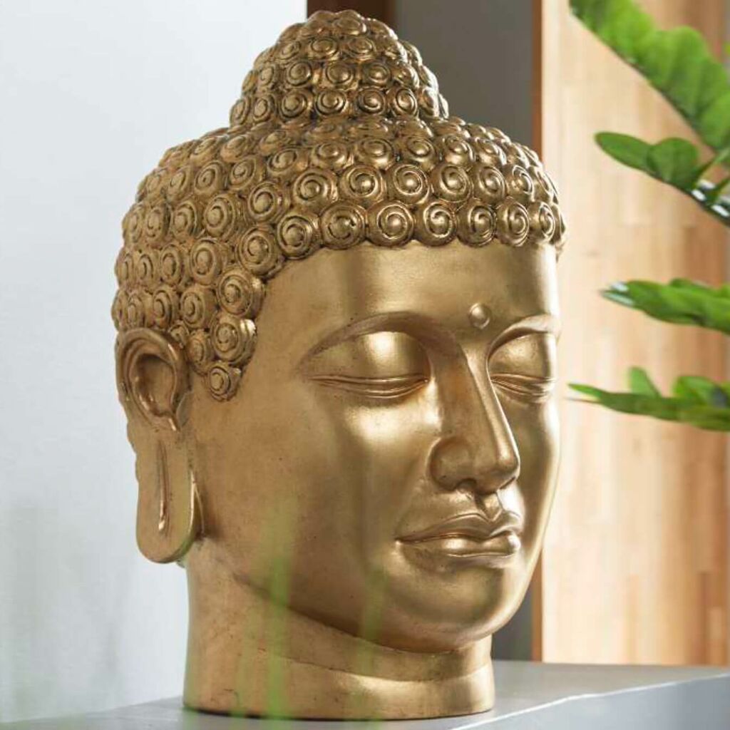  Buddha Kopf - Deko Aus Polystone - Gold - Indoor - Abud