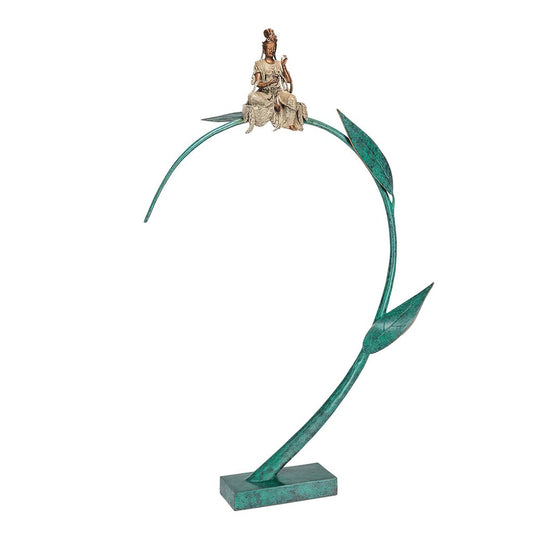  Buddhistische Gottheit Sitzend Auf Lotuszweig - Skulptur Aus Bronze - Tara