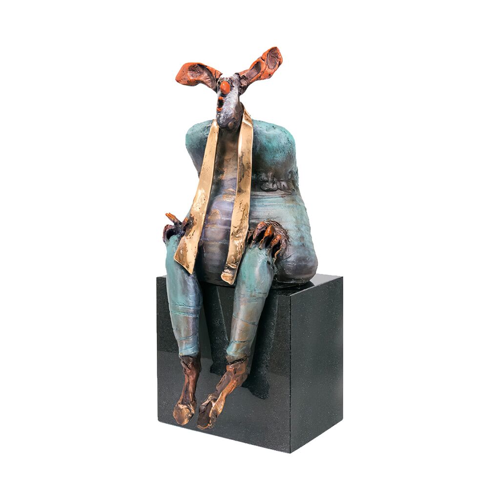  Bunter Clown Sitzt Auf Sockel - Limitierte Bronzefigur - Clown