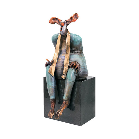  Bunter Clown Sitzt Auf Sockel - Limitierte Bronzefigur - Clown