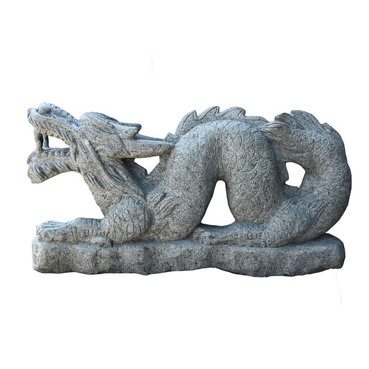  Chinesischer Glücksdrache Gartenfigur Liegend Auf Sockel - Kashiwa