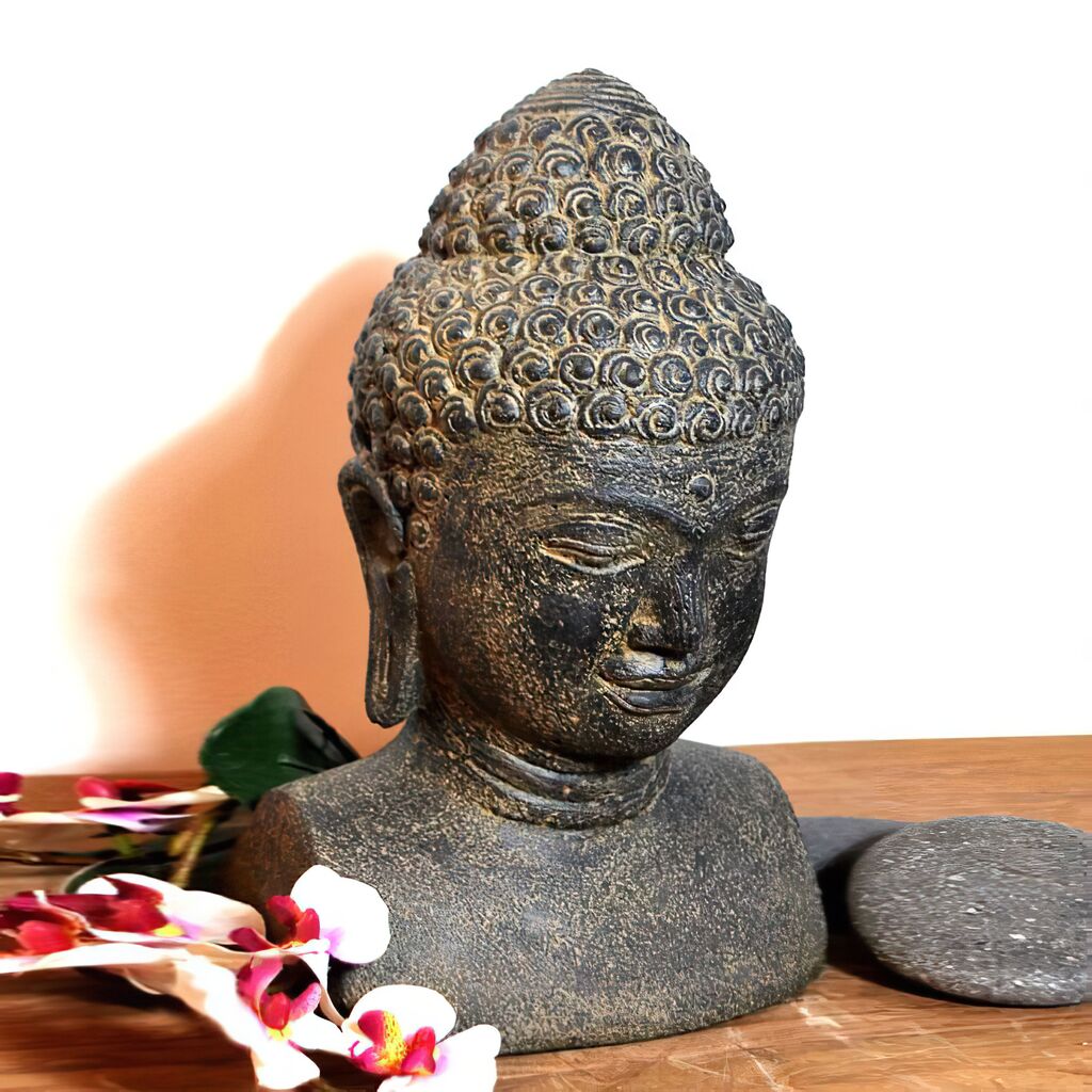  Deko Buddha Kopf Aus Steinguss Mit Antikfinish - Hindishu