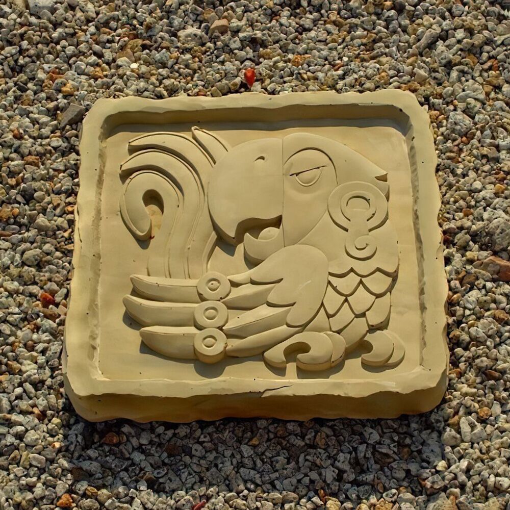  Dekorative Steinguss Fliese Mit Papageien Relief - Tiki Design - Traianos