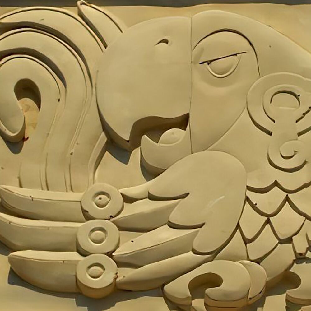  Dekorative Steinguss Fliese Mit Papageien Relief - Tiki Design - Traianos