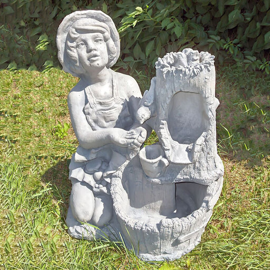  Dekorativer Gartenbrunnen Aus Steinguss Mit Pumpe - Mädchen Füttert Vögel - Matilde