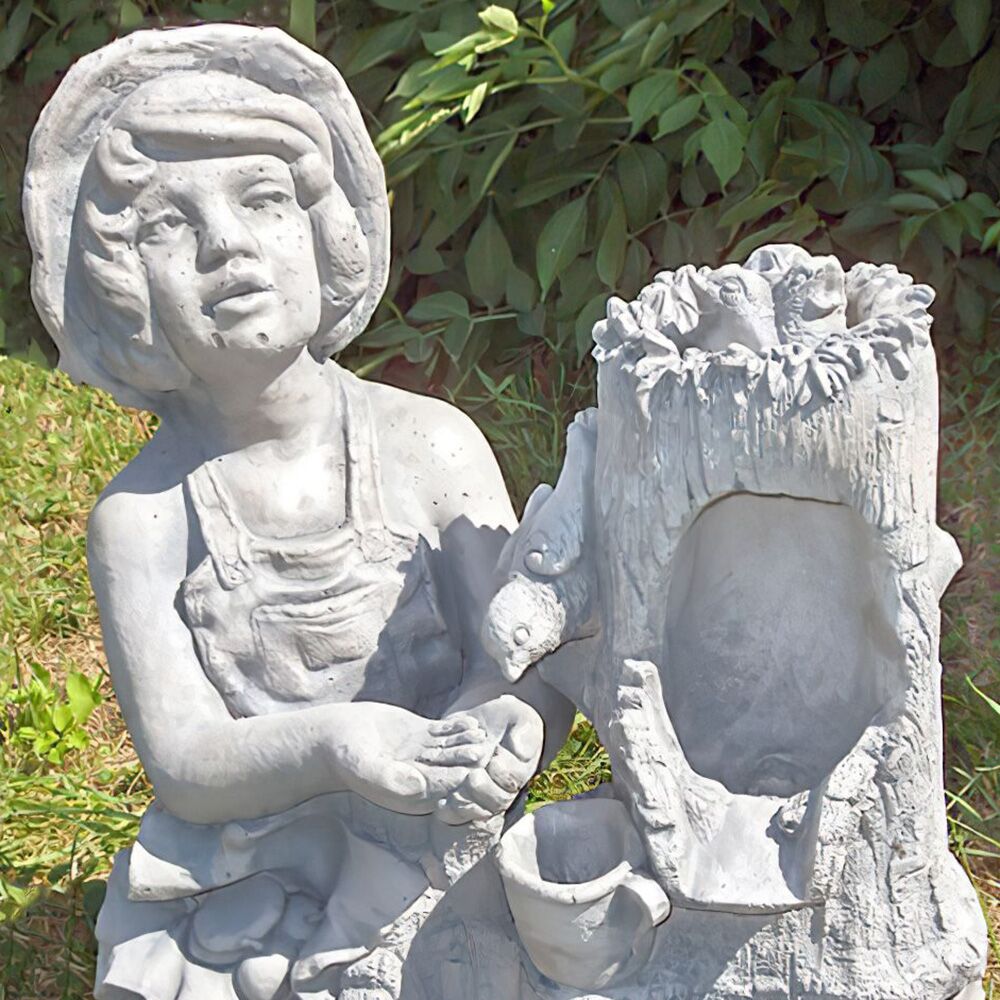  Dekorativer Gartenbrunnen Aus Steinguss Mit Pumpe - Mädchen Füttert Vögel - Matilde