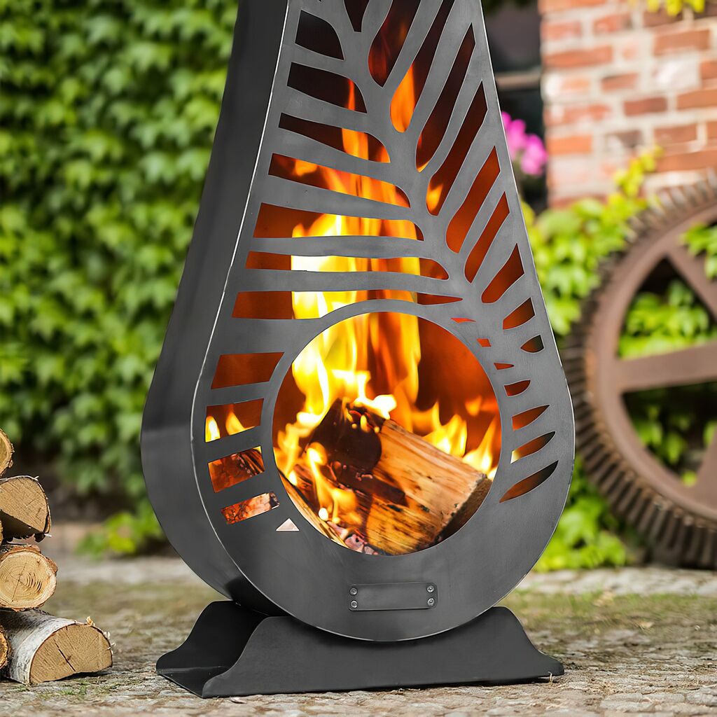  Dekorativer Gartenofen Mit Motiv Blatt - Auch Für Terrassen -Stahl - Thyrida Gartenofen