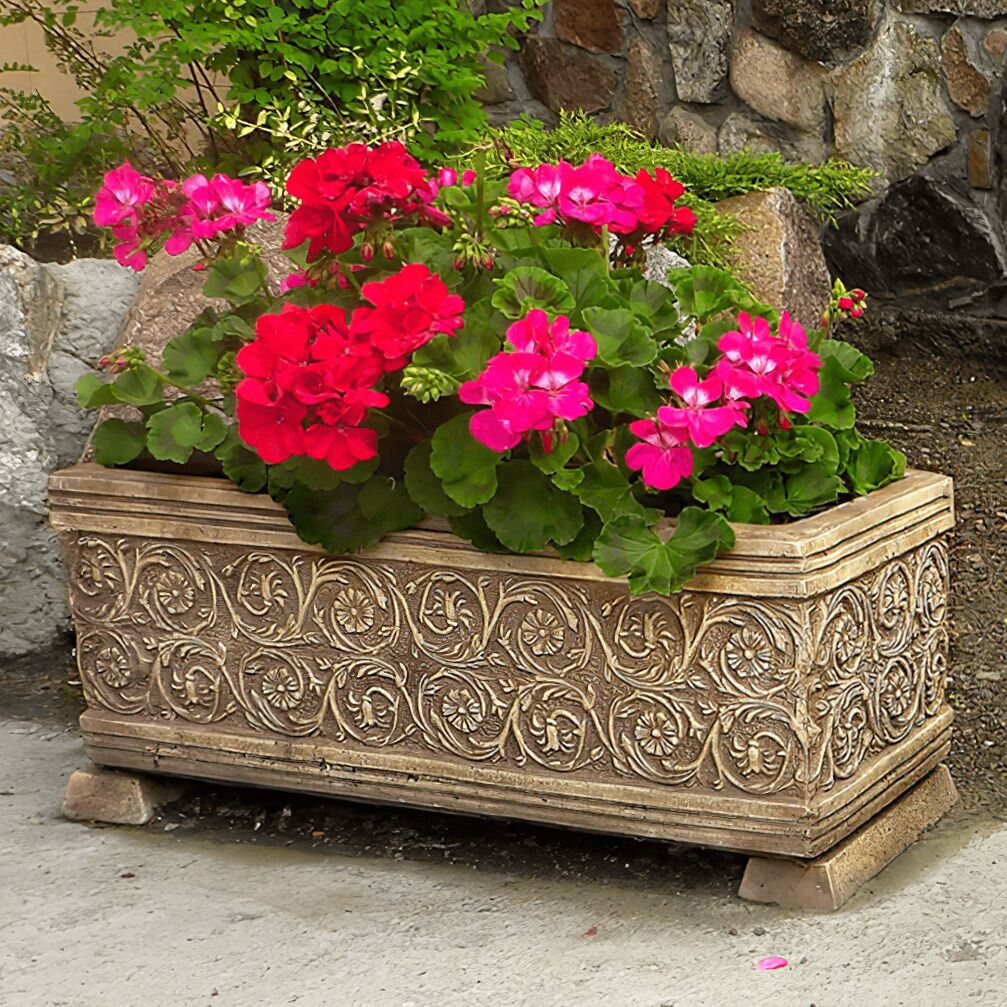  Dekorativer Steinguss Pflanztrog Mit Floraler Verzierung - Evando