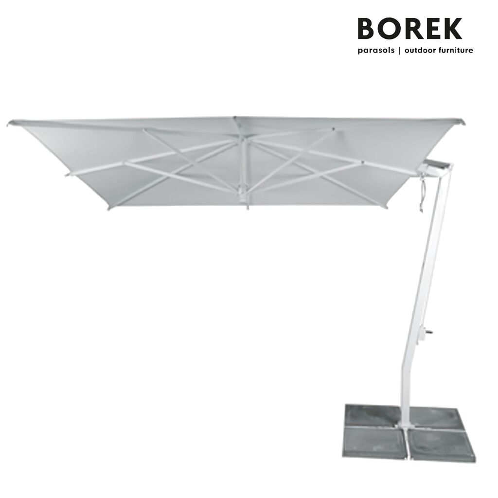  Design Ampelschirm Mit Alu Rahmen - Mit Kurbel - Borek - Weiß - Rund - Ischia Sonnenschirm White