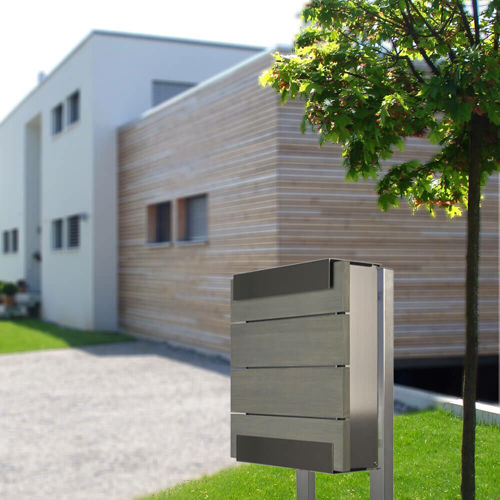  Design Briefkasten Edelstahl Mit Holz Front In Grau - Charon