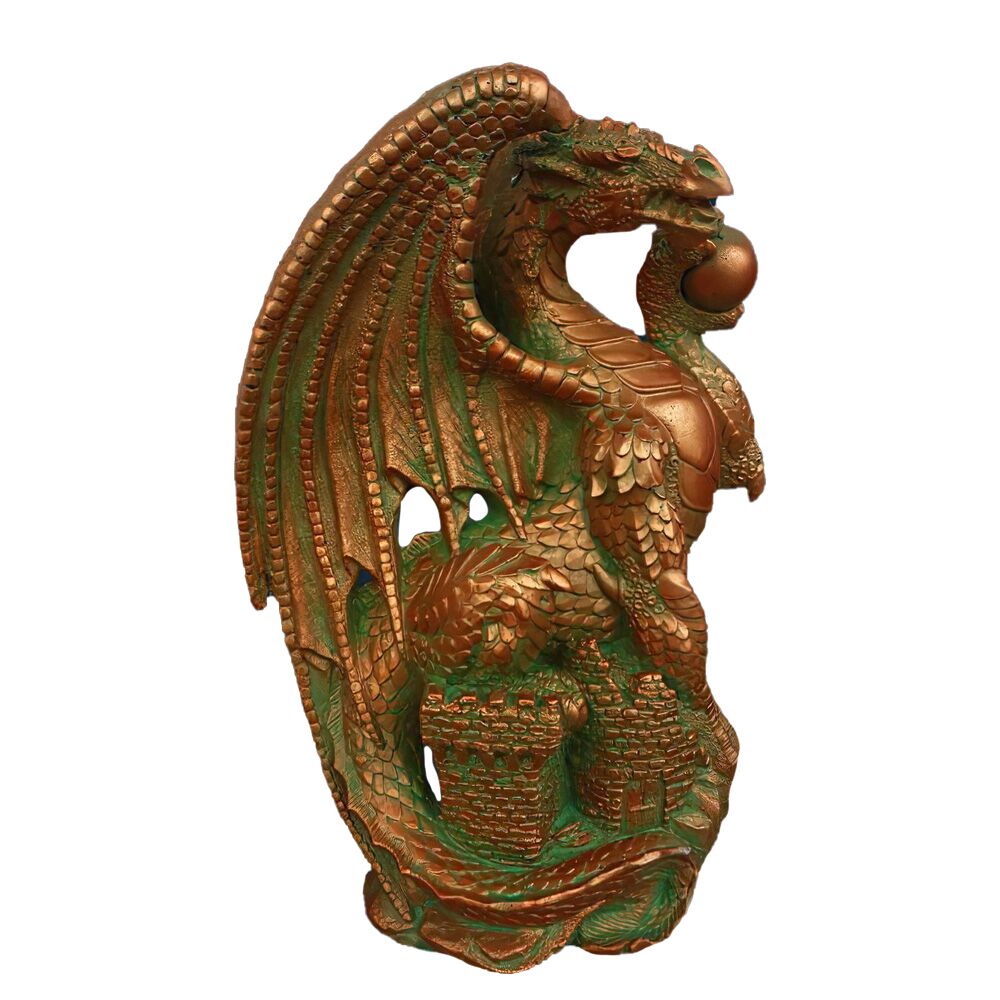  Detailreiche Dekofigur Aus Steinguss Für Den Garten - Drache Auf Burg - Tiziano