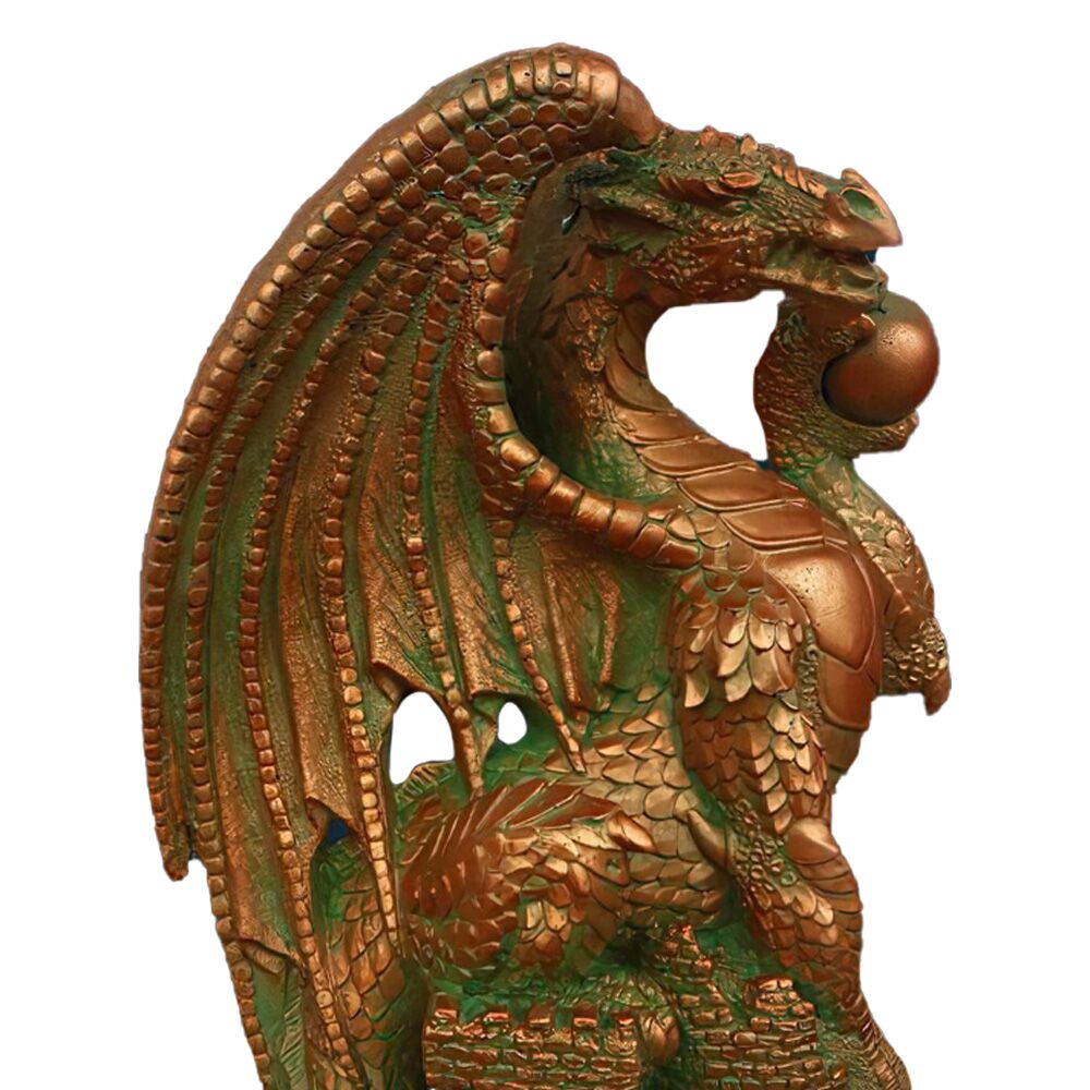  Detailreiche Dekofigur Aus Steinguss Für Den Garten - Drache Auf Burg - Tiziano